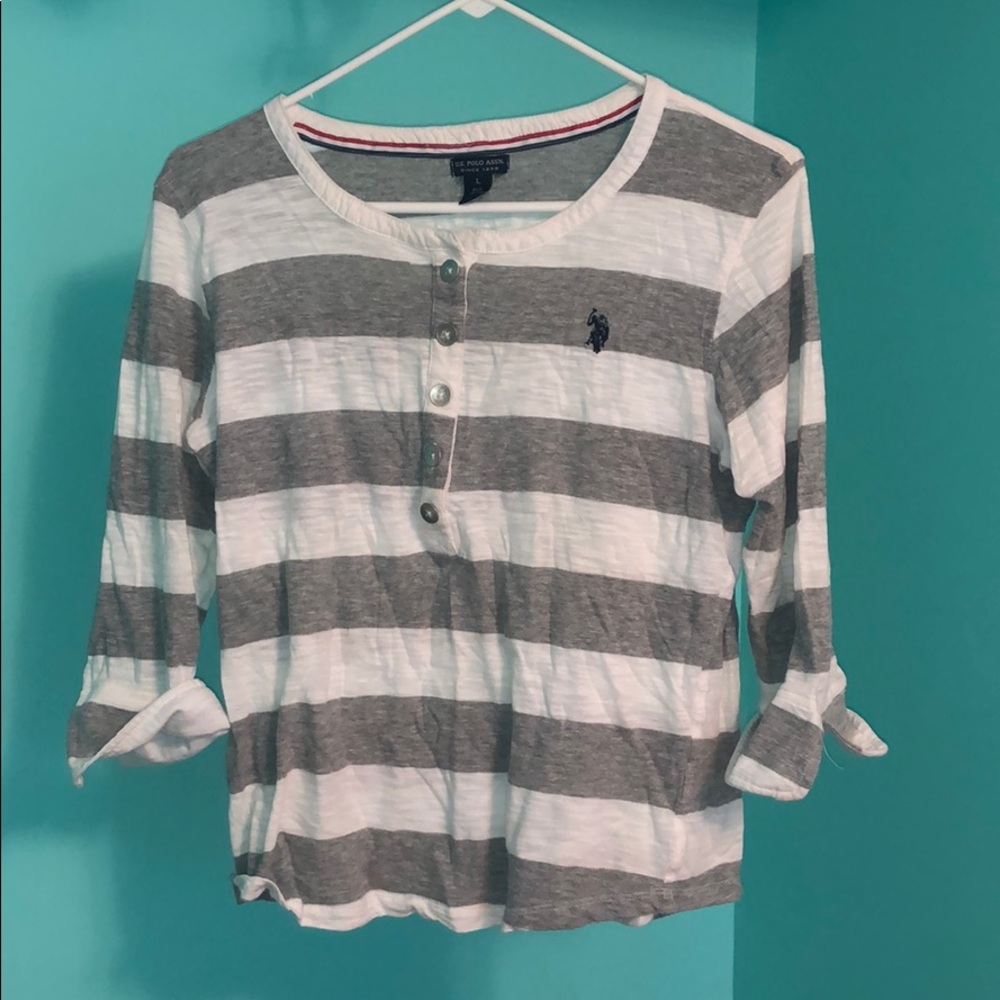 3/4 Sleeve Polo Striped Shirt